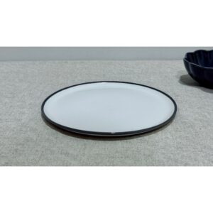 Plato postre blanco borde azul